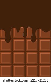Bright food card. Chocolate and choco glaze. Chocolate pattern. Chocolate glaze pattern. Inscription chocolate dripping glaze. Vector illustration