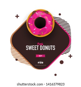 Bright food card. Donuts with pink and chocolate glaze