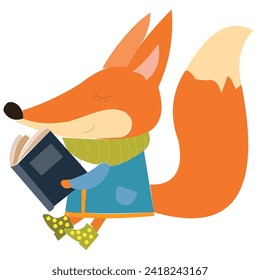 personaje de png otoño de libro de lectura de zorro brillante