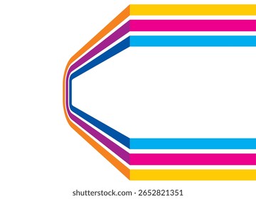 Bright frame. Abstract pattern of colored yellow, blue and purple parallel lines on a white background. Vector Striped background in retro style for advertising, packaging, web design. Design element.