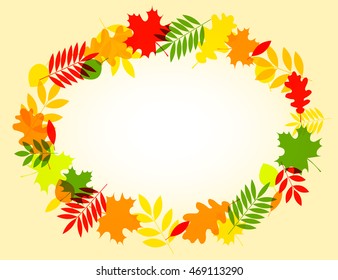 Bright frame of autumn leaves, print for posters, banners, greeting cards, save the date, vector EPS 8