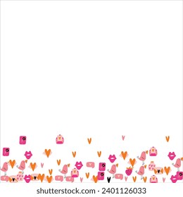 Bright frame background with Valentine's Day elements. Blank postcard, invitation to a holiday, wedding. Doodle. Vector illustration.