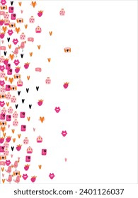 Bright frame background with Valentine's Day elements. Blank postcard, invitation to a holiday, wedding. Doodle. Vector illustration.