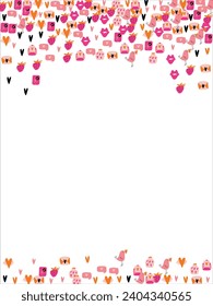 Bright frame background with Valentine's Day elements. Blank postcard, invitation to a holiday, wedding. Doodle. Vector illustration.