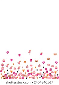 Bright frame background with Valentine's Day elements. Blank postcard, invitation to a holiday, wedding. Doodle. Vector illustration.