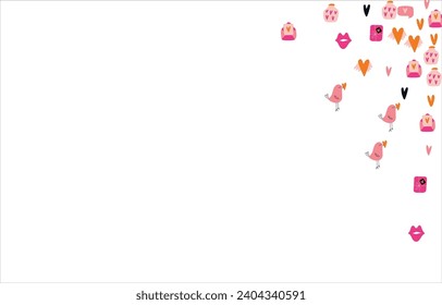 Bright frame background with Valentine's Day elements. Blank postcard, invitation to a holiday, wedding. Doodle. Vector illustration.