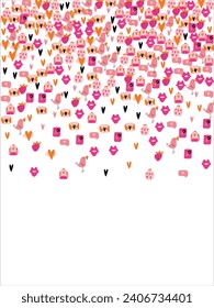Bright frame background with Valentine's Day elements. Blank postcard, invitation to a holiday, wedding. Doodle. Vector illustration.