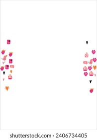 Bright frame background with Valentine's Day elements. Blank postcard, invitation to a holiday, wedding. Doodle. Vector illustration.