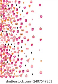 Bright frame background with Valentine's Day elements. Blank postcard, invitation to a holiday, wedding. Doodle. Vector illustration.