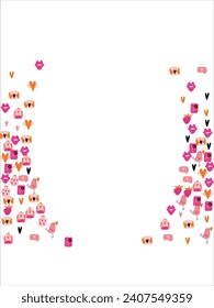 Fondo de marco brillante con elementos de San Valentín. Postal en blanco, invitación a vacaciones, boda. Doodle. Ilustración vectorial.