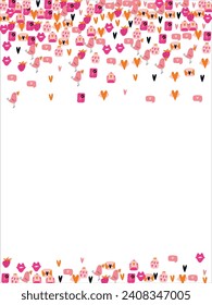 Fondo de marco brillante con elementos de San Valentín. Postal en blanco, invitación a vacaciones, boda. Doodle. Ilustración vectorial.