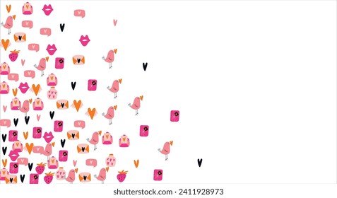 Bright frame background with Valentine's Day elements. Blank postcard, invitation to a holiday, wedding. Doodle. Vector illustration.
