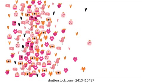 Bright frame background with Valentine's Day elements. Blank postcard, invitation to a holiday, wedding. Doodle. Vector illustration.