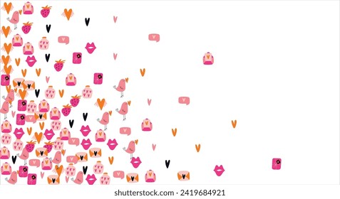 Bright frame background with Valentine's Day elements. Blank postcard, invitation to a holiday, wedding. Doodle. Vector illustration.