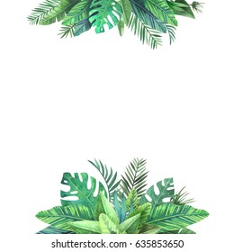 Bright frame of colorful tropical leaves. Concept of the jungle for the design of invitations, greeting cards and wallpapers.