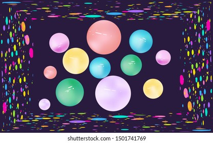 Bright frame with multi-colored dots and balls on a dark purple background - vector Happy New Year 2020. Christmas.