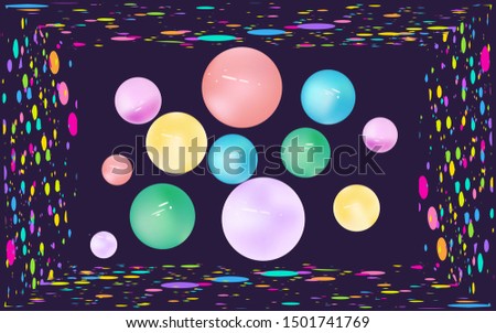 Bright frame with multi-colored dots and balls on a dark purple background - vector Happy New Year 2020. Christmas.