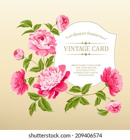 Bright frame with red peonies