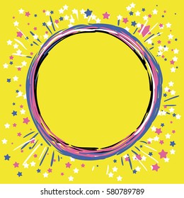 Bright frame with stars. Vector background in trendy 80s-90s memphis style.