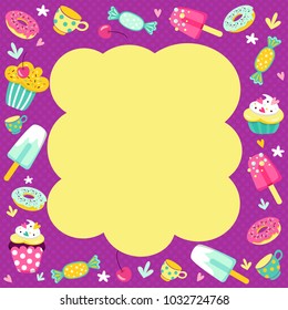 bright frame of sweets for children's parties