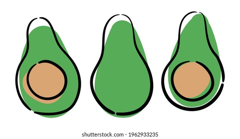Bright fresh avocado in one stroke style, simple flat vector illustration