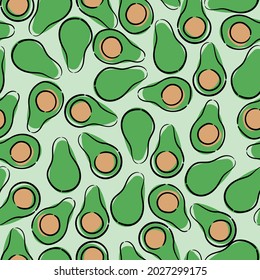 Vocado fresco brillante en un estilo de trazo, patrón transparente simple ilustración vectorial