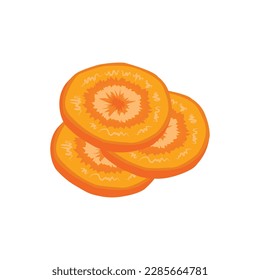 Bright fresh carrot cartoon vegetable  vector set of colorful half slice and whole illustration. 