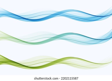 Bright fresh collection of soft blue-green waves. Abstract smooth soft dividing lines, trendy headers or footers.