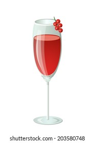 Bright fresh and delicious cocktail Kir royal with a currant, isolated drawing on a white background. Vector design colorful illustration