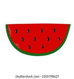 Bright fresh piece of watermelon. Vector isolated illustration on the white background.