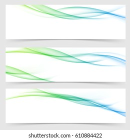 Bright Fresh Spring Halftone Gradient Flyers Templates For Web Header Or Footer Background. Fantasy Swoosh Wave Transparent Lines. Vector Illustration