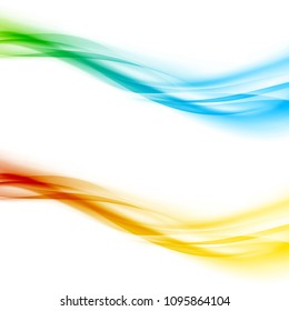 Bright fresh spring liquid border swoosh wave gradient lines color variations. Three minimalistic soft smooth line isolated divider set. Vector illustration