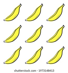 Bright fresh yellow bananas, one stroke seamless pattern style, simple flat vector illustration