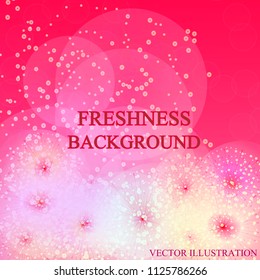 Bright freshness background. Pink abstract backdrop. Ecology theme flyer template. Bright fresh concept. Poster, card, label, banner design. Bright and stylish background. Vector illustration.