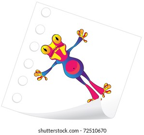 Bright Frogs on sheets of paper