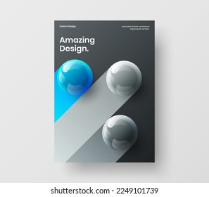 Bright front page A4 design vector concept. Unique realistic spheres book cover layout.