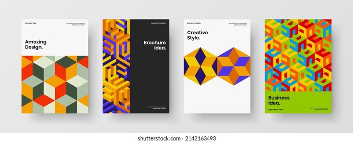 Bright front page design vector concept collection. Simple geometric tiles company identity template composition.