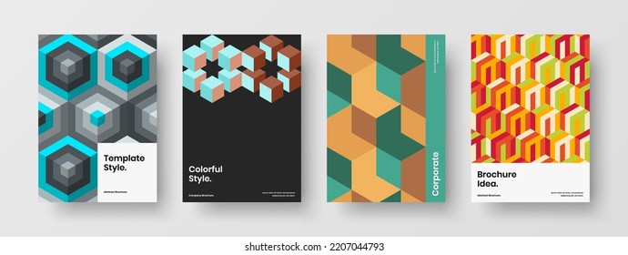 Bright front page vector design illustration bundle. Isolated geometric hexagons handbill template composition.