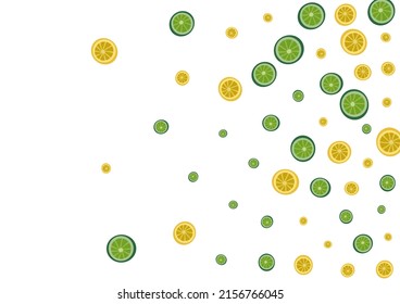 Bright Fruit Background White Vector. Citrus Flying Pattern. Yellow Colorful Lemon. Juicy Vitamin Illustration.