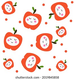 Bright fruit seamless pattern with colorful apples on the white background. Vector print