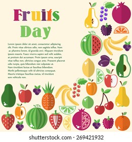 Bright fruit set in flat style. Icons of fruit. vector