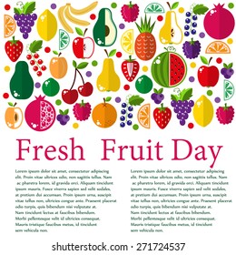 Bright fruit set in flat style. Icons of fruit. vector