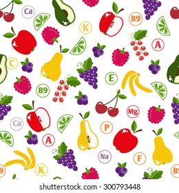 Bright fruits seamless pattern into flat style. vector