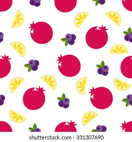 Bright fruits seamless pattern into flat style. Best for textures, wallpaper, wrapping, scrapbooking. Beautiful romantic summer background. vector