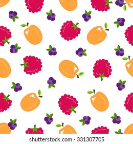 Bright fruits seamless pattern into flat style. Best for textures, wallpaper, wrapping, scrapbooking. Beautiful romantic summer background. vector