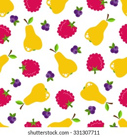 Bright fruits seamless pattern into flat style. Best for textures, wallpaper, wrapping, scrapbooking. Beautiful romantic summer background. vector