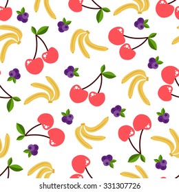 Bright fruits seamless pattern into flat style. Best for textures, wallpaper, wrapping, scrapbooking. Beautiful romantic summer background. vector