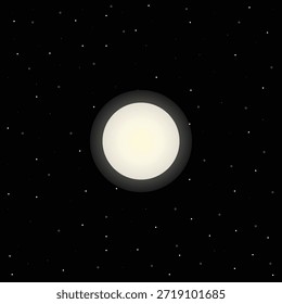 Brillante luna llena brillando en un oscuro cielo estrellado de noche con estrellas dispersas. Ilustración de fondo de espacio mínimo adecuado para la astronomía, escenas nocturnas, Fondos de pantalla y diseños cósmicos.
