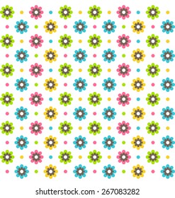 Bright fun abstract seamless pattern with flowers isolated on white background