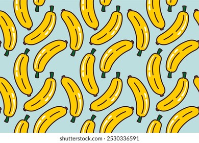 Bright and Fun Banana Seamless Pattern, Flat Cartoon Style, Editable Vector EPS for Backgrounds, Wallpapers, and Textures, Perfect for Fresh, Playful, and Cute Designs